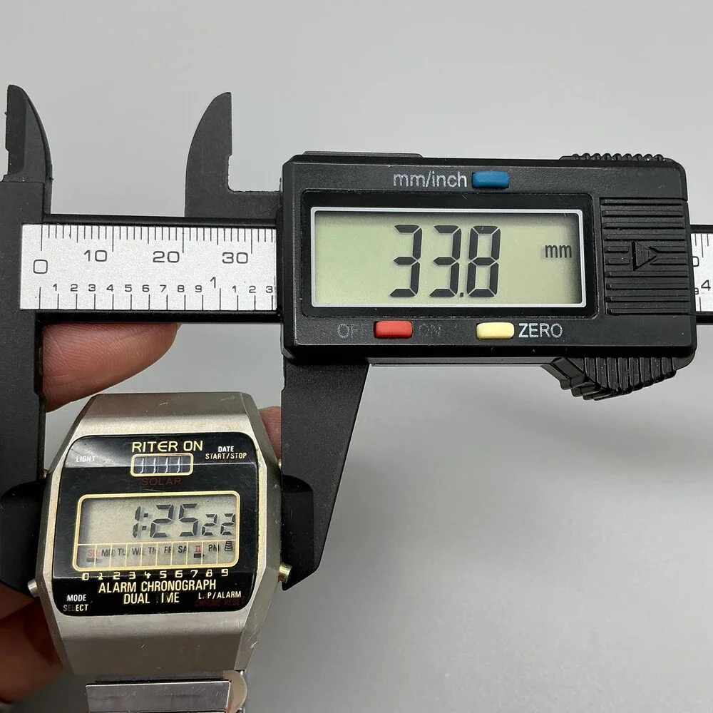 Vintage Criterion Mens Watch 34mm Alarm Chronograph Digital Stretch Solar